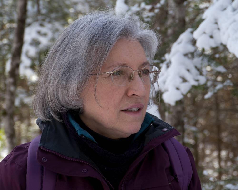 Joyce.<br />Along trail in the Smarts Brook area.<br />March 10, 2012 - Waterville Valley, White Mountains, New Hampshire.