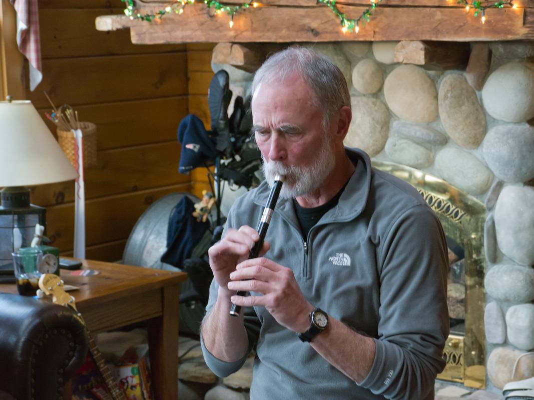 Fred playing the penny whistle.<br />March 10, 2012 - At Bill and Carol's in Campton, New Hampshire.