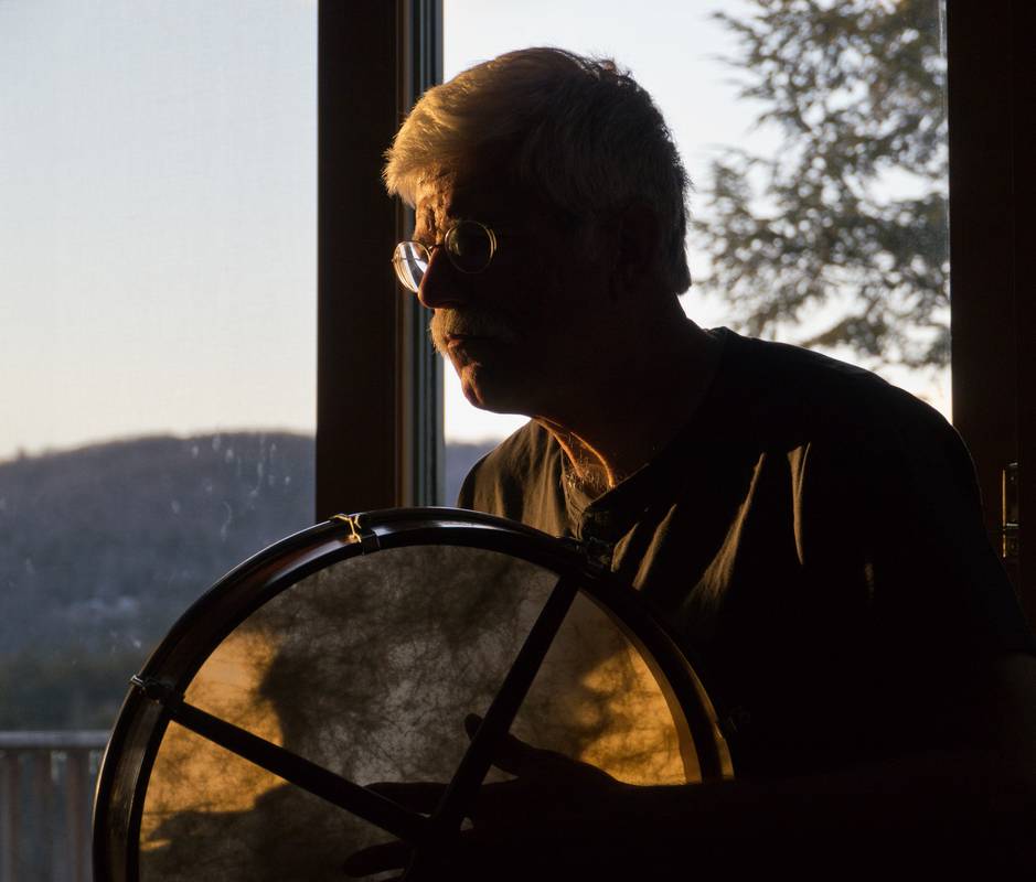 Bill on Celtic drum.<br />March 10, 2012 - At Bill and Carol's in Campton, New Hampshire.