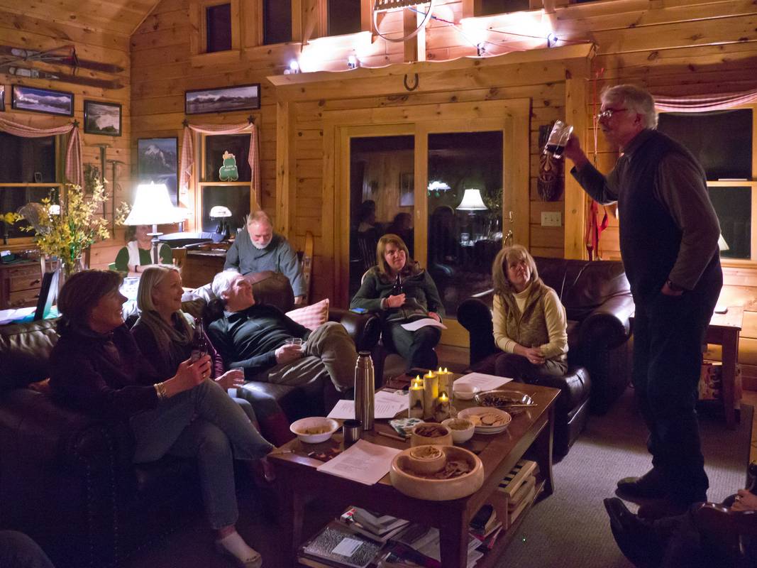 John H., Fred, and guests at the early St. Patrick's Day celebration.<br />March 10, 2012 - At Bill and Carol's in Campton, New Hampshire.
