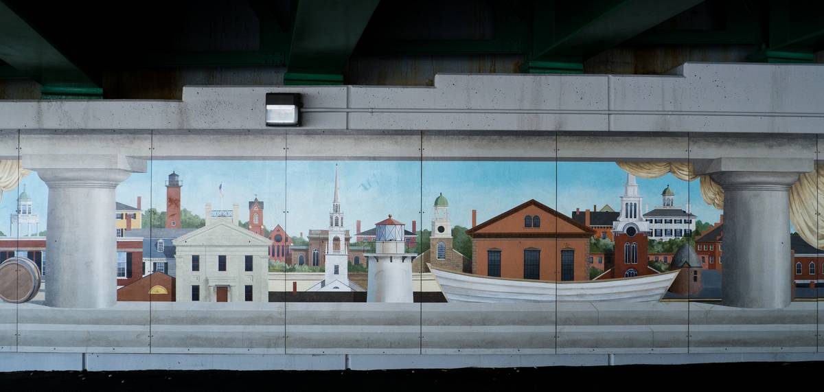 Mural along walk under route US-1 by Rob Leanna (2010).<br />March 20, 2012 - Newburyport, Massachusetts.