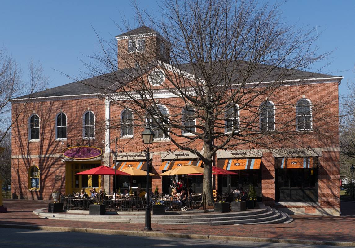 Firehouse Center for the Arts with<br />Not Your Average Joe's Restaurant.<br />March 20, 2012 - Newburyport, Massachusetts.