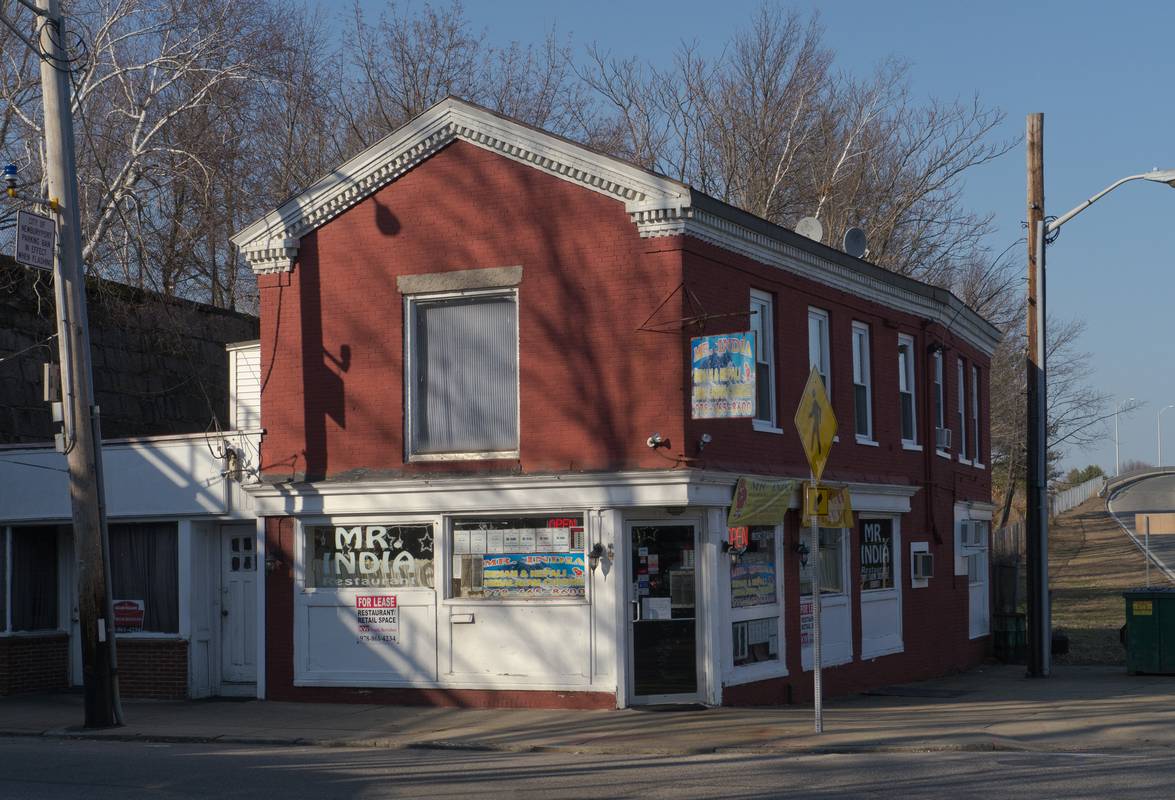 Mr. India Restaurant on Merrimack Street<br />and off ramp from route US-1.<br />March 20, 2012 - Newburyport, Massachusetts.