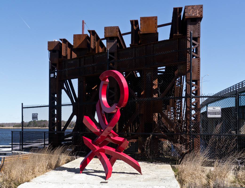 Sculpture at end of the old railroad bridge.<br />March 30, 2012 - Newburyport, Massachusetts.