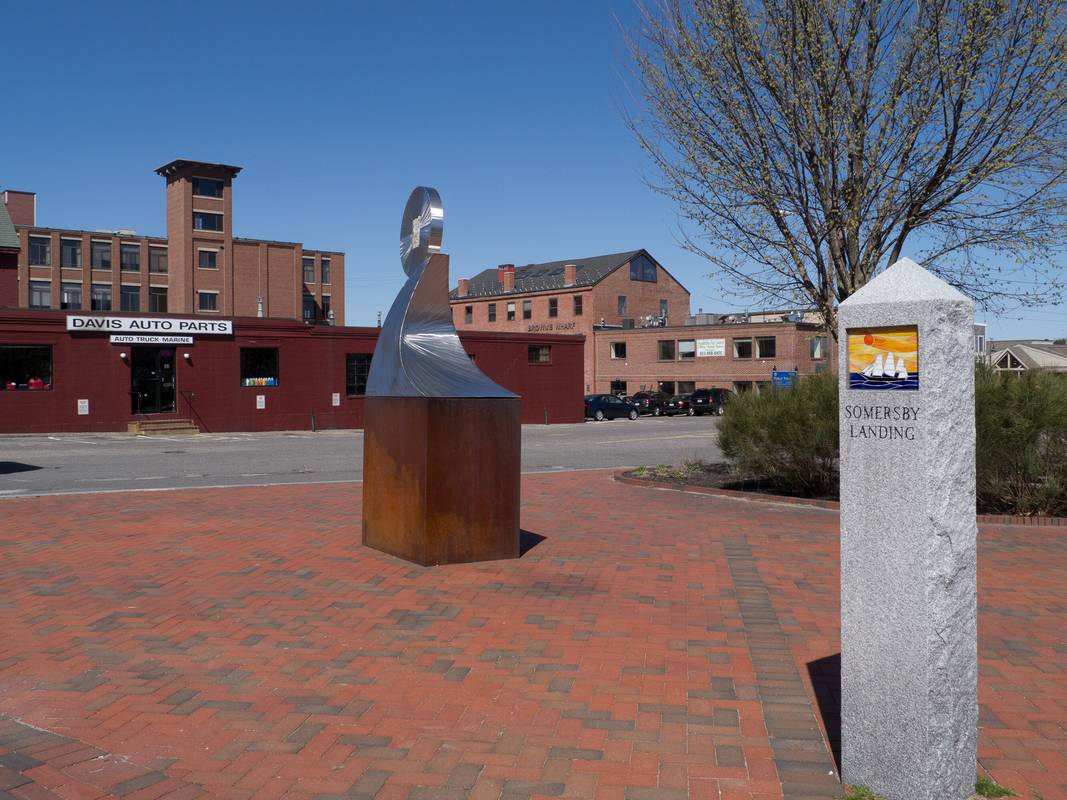 Dale Rogers sculpture and tile mosaic by Barbara Burke.<br />March 30, 2012 - Newburyport, Massachusetts.