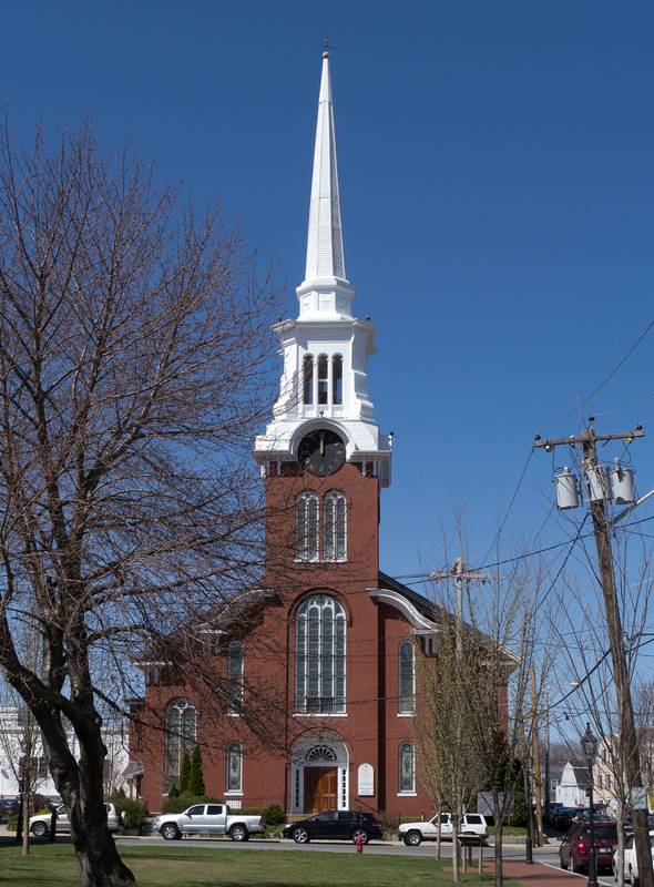 Central Congregational Church at one end of Brown Square..<br />March 30, 2012 - Newburyport, Massachusetts.