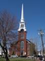 Central Congregational Church at one end of Brown Square..<br />March 30, 2012 - Newburyport, Massachusetts.