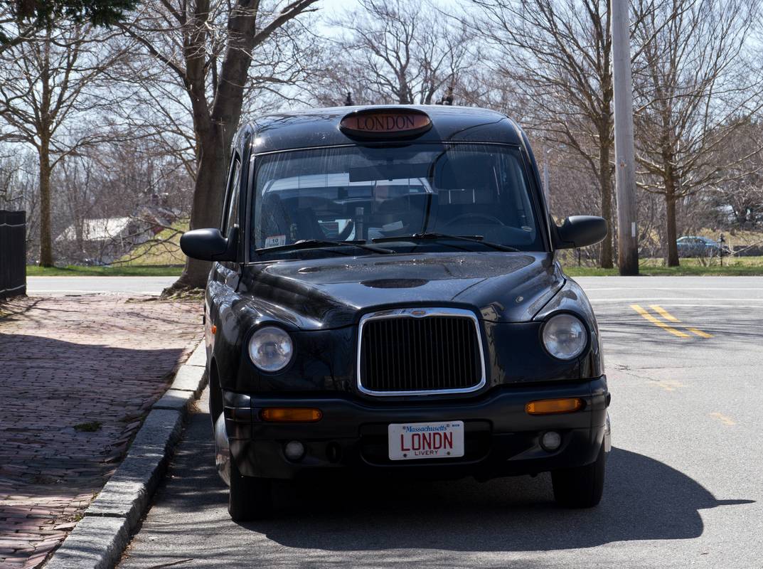 Old London taxi on Court Street.<br />March 30, 2012 - Newburyport, Massachusetts.