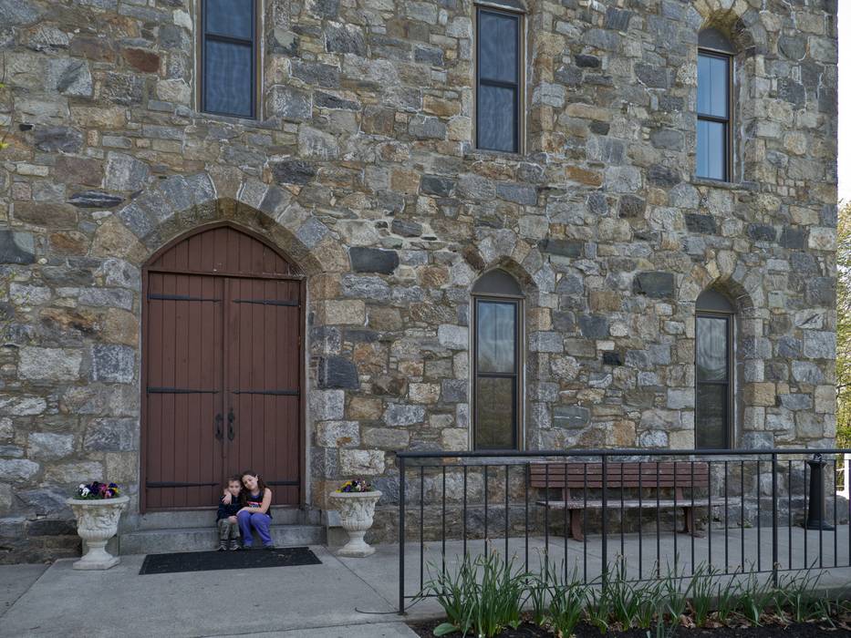 Matthew and Miranda at the door to Winnekenni Castle.<br />April 28, 2012 - Winnekenni Park, Haverhill, Massachusetts.