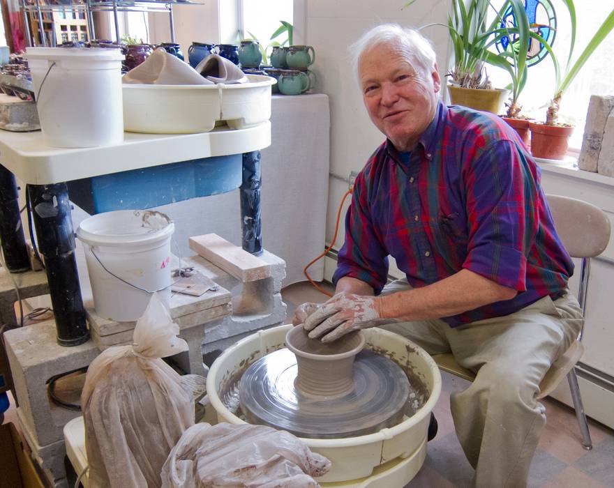 Peter Grams, a friendly and talkative potter.<br />May 5, 2012 - Purple Sage Pottery, Merrimac, Massachusetts.