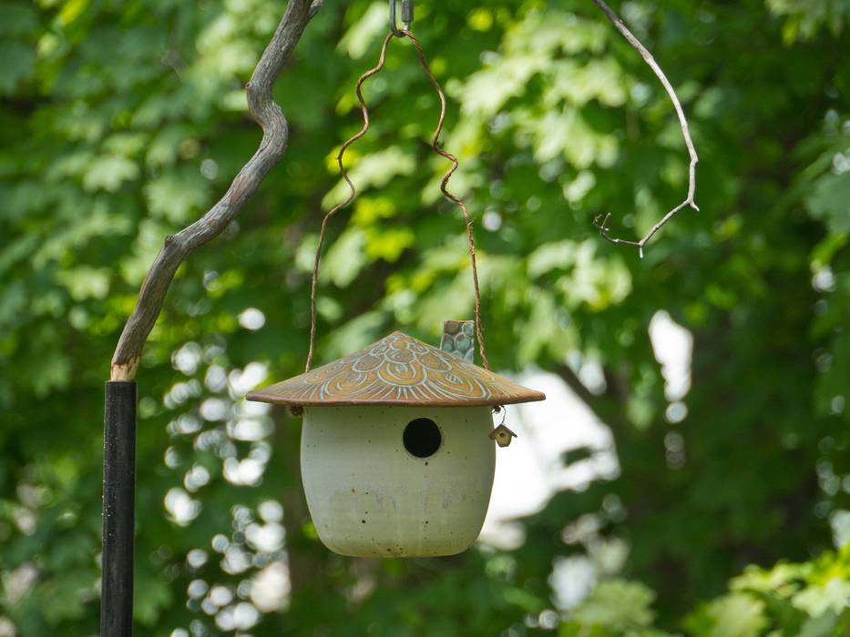 Ceramic birdhouse made by Lisa Mistretta.<br />A wedding anniversary gift to ourselves.<br />May 13, 2012 - Merrimac, Massachusetts.