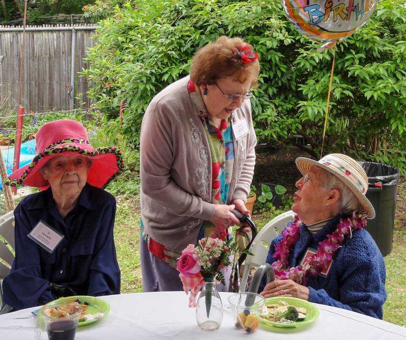 Henrietta, Marie's sister in law, friend Irene, and Marie.<br />June 16, 2012 - Marie's 90th birthday celebration at her place in Lawrence, Massachusetts.