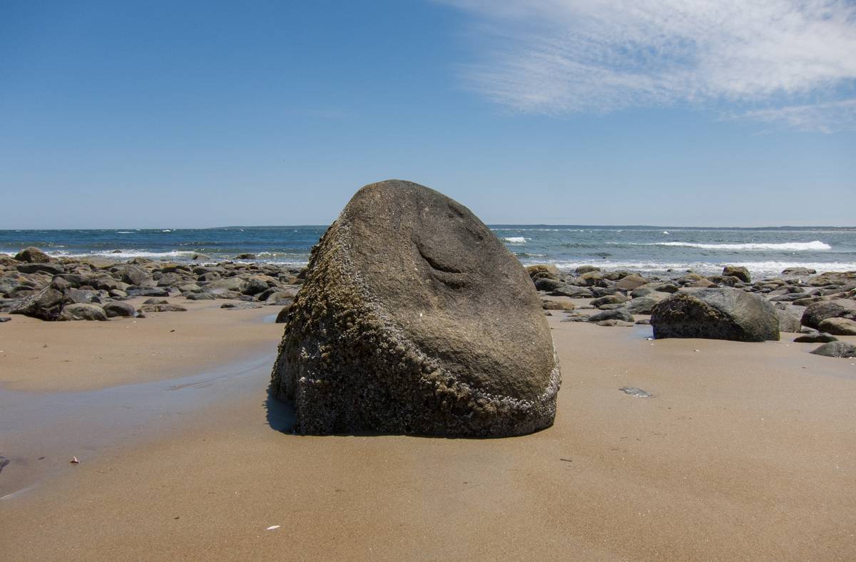 .The rock, with much more sand around it.<br />June 14, 2012 - Sandy Point State Reservation, Plum Island, Massachusetts.
