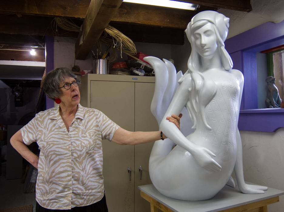 Lindley and one her sculptures.<br />July 23, 2012 - At Lindley and Jeff's in Newburyport, Massachusetts.