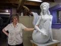 Lindley and one her sculptures.<br />July 23, 2012 - At Lindley and Jeff's in Newburyport, Massachusetts.
