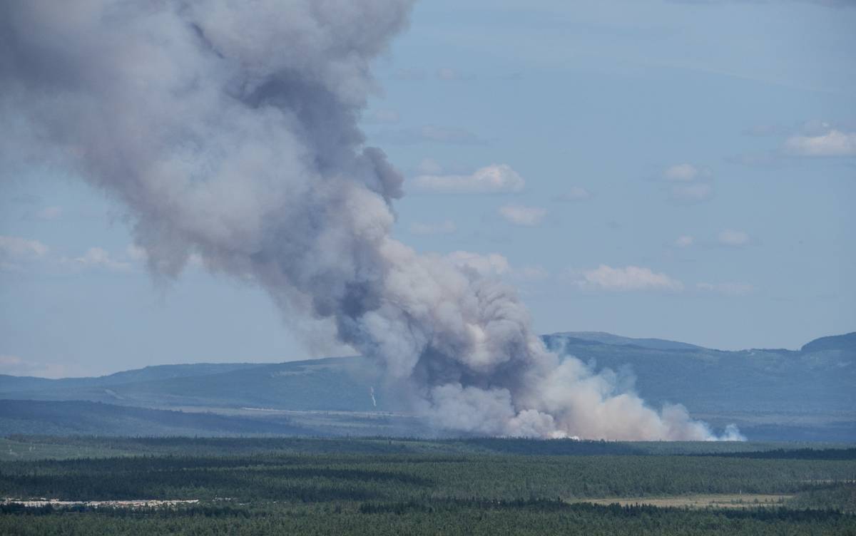 Forest fire somewhere NE of Stephenville Crossing.<br />July 6, 2012 - View from Trans Canada Highway 1, Newfoundland, Canada.