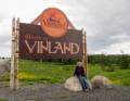Joyce at Vinland sign.<br />July 8, 2012 - Rt. 430 just NW of intersection with Rt. 436, Newfoundland, Canada.