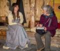 Joyce taking notes.<br />Inside the reconstructed sod longhouse.<br />July 9, 2012 - L'Anse aux Meadows National Historic Site, Newfoundland, Canada.