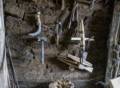 Tools hanging on the sod wall.<br />July 9, 2012 - L'Anse aux Meadows National Historic Site, Newfoundland, Canada.