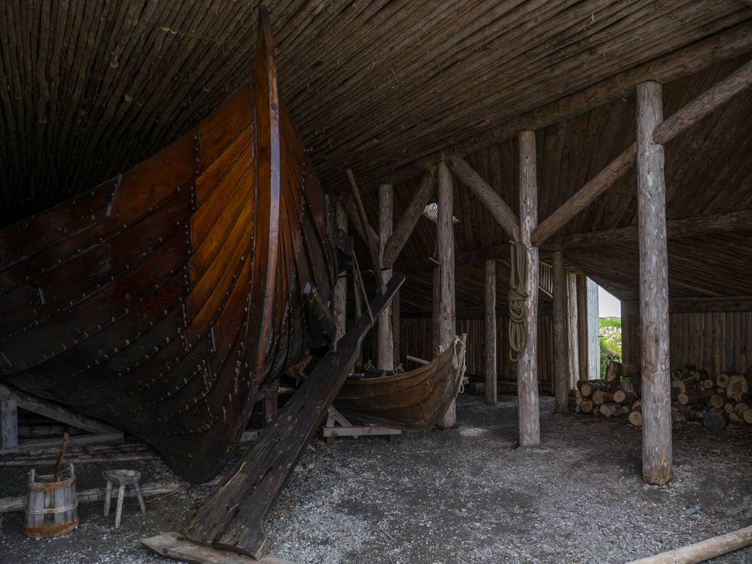 Snorri, the reconstructed Norse boat.<br />July 9, 2012 - Norstead Viking Village, L'Anse aux Meadows, Newfoundland, Canada.