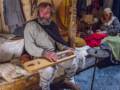 Egill Egilsson, the musitian at the Norse settlement.<br />11, 2012 - L'Anse aux Meadows National Historic Site, Newfoundland, Canada.