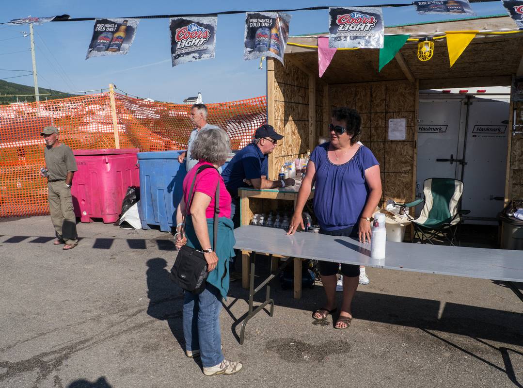 Joyce talking to the bar ladies.<br />July 15, 2012 - Codroy, Newfoundland, Canada.