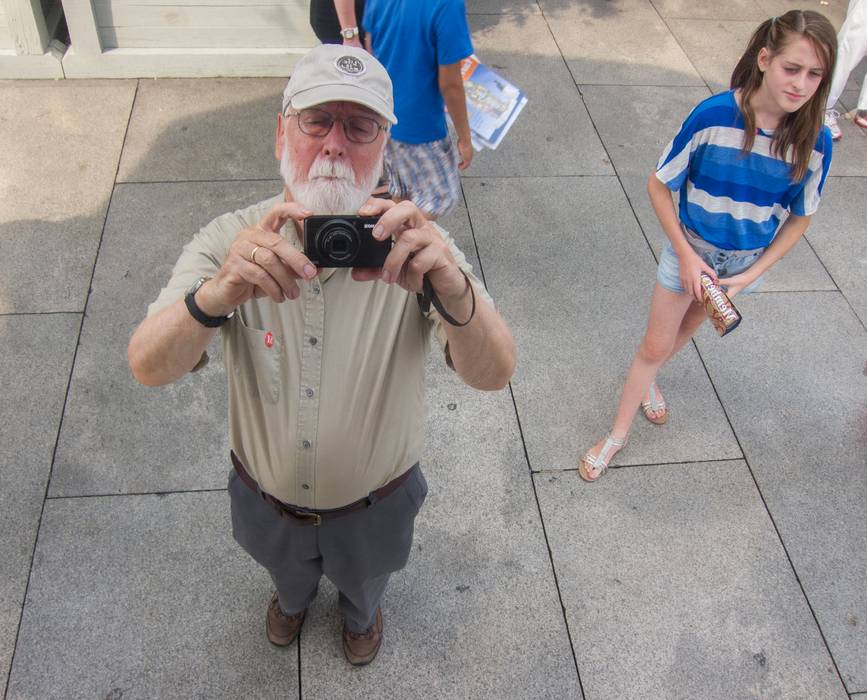 Egils reflected in one of the mirrored panels of 'Cloud City'.<br />August 3, 2012 - Metropolitan Museum of Art, Manhattan, New York.