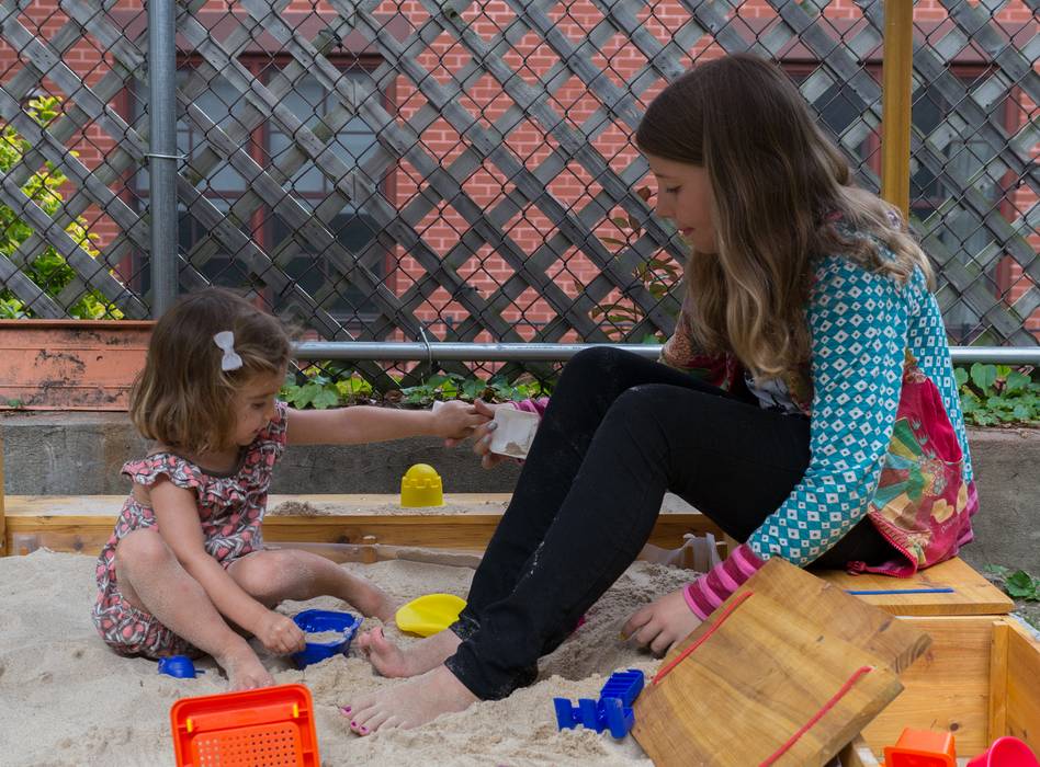 Alina and cousin Marlene in the sandbox.<br />August 4, 2012 - At Julian and Gisela's in Brooklyn, New York.