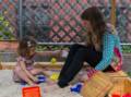Alina and cousin Marlene in the sandbox.<br />August 4, 2012 - At Julian and Gisela's in Brooklyn, New York.