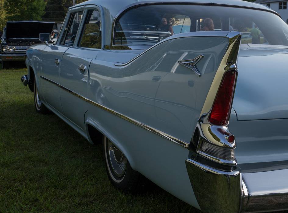 Late 50s Plymouth.<br />Antique auto show at Skips.<br />August 25, 2012 - Merrimac, Massachusetts.
