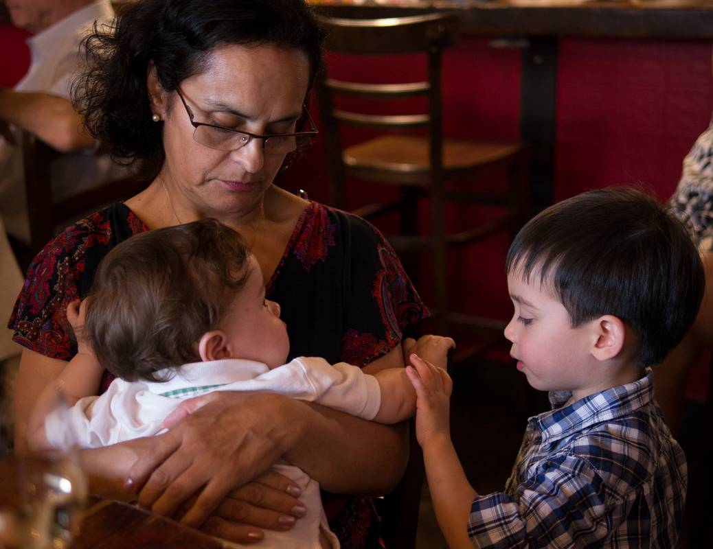 Carla, Edgar, and friend.<br />After Edgar's and Benjamin's Christening.<br />August 5, 2012 - Anima Italian Bistro in Brooklyn, New York.