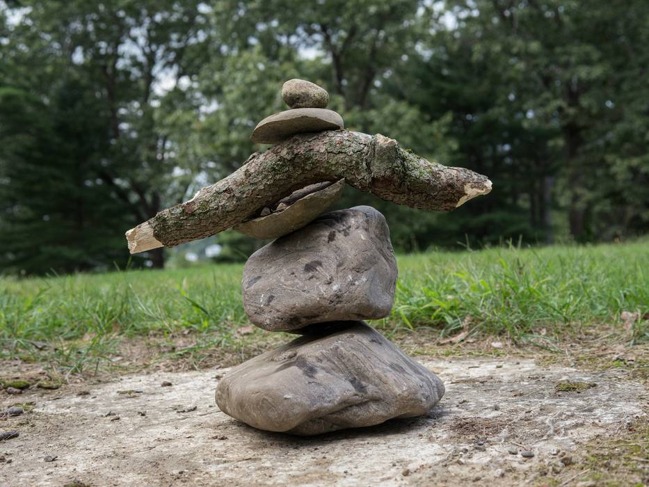 Elena Jespersen: 'Rock/A Balancing Act', detail.<br />Outdoor Sculpture at Maudslay.<br />Sept. 8, 2012 - Maudslay State Park, Newburyport, Massachusetts.