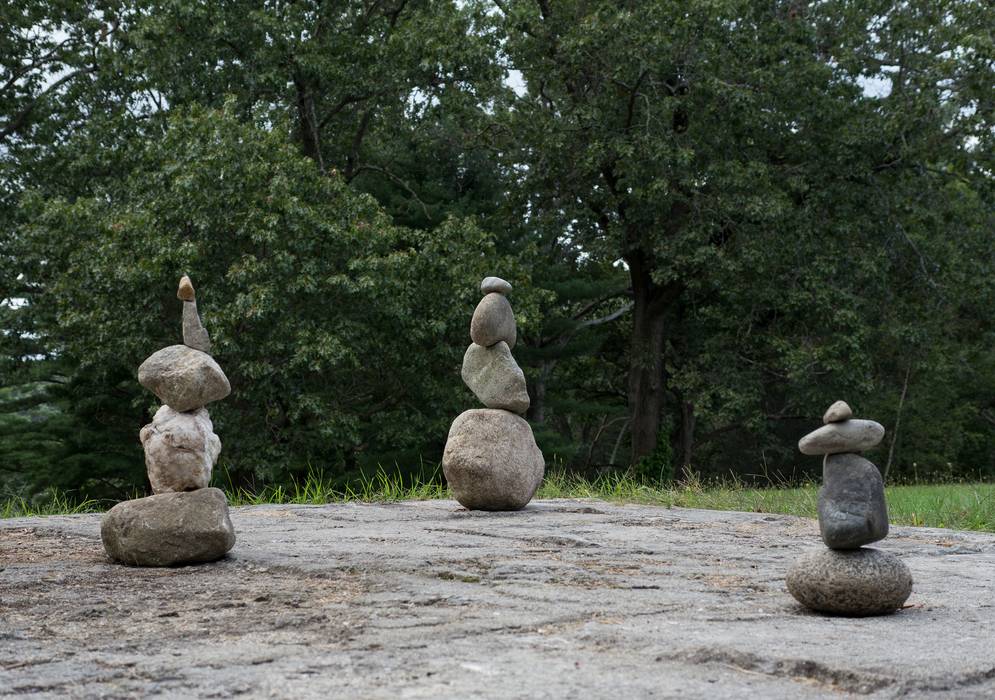 Elena Jespersen: 'Rock/A Balancing Act', detail.<br />Outdoor Sculpture at Maudslay.<br />Sept. 8, 2012 - Maudslay State Park, Newburyport, Massachusetts.