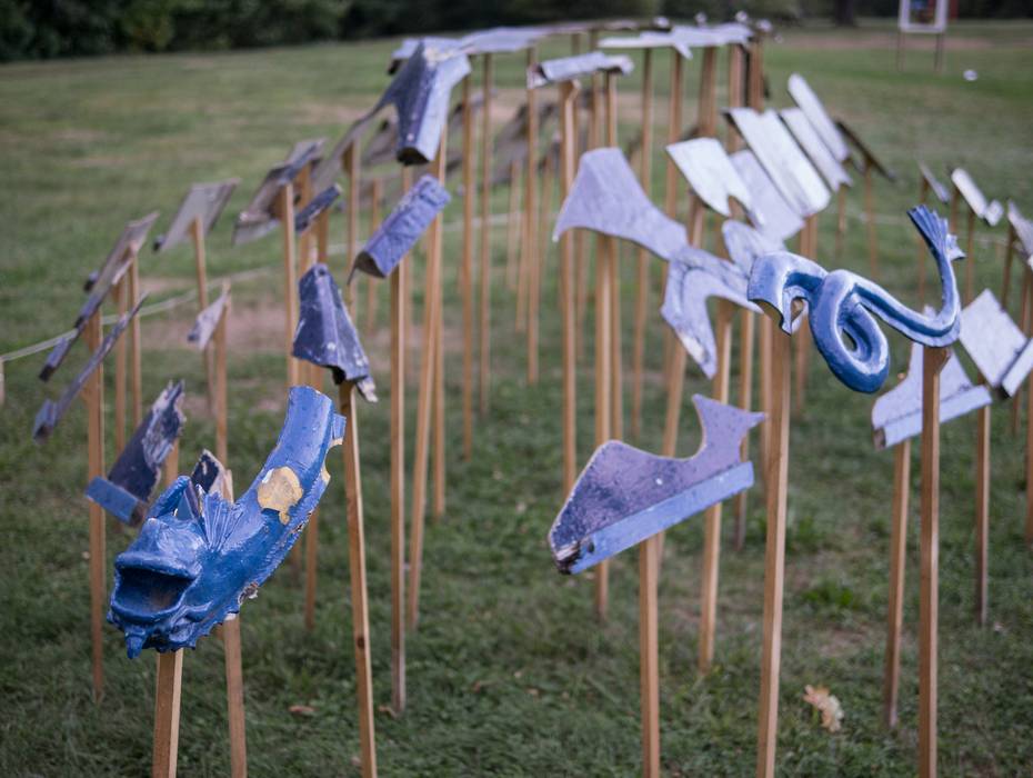 Michael Updike: 'The Last Voyage', detail.<br />Outdoor Sculpture at Maudslay.<br />Sept. 8, 2012 - Maudslay State Park, Newburyport, Massachusetts.