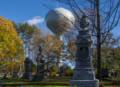 Water tower just beyond the cemetery.<br />Oct. 16, 2012 - Oak Hill Cemetery, Newburyport, Massachusetts.