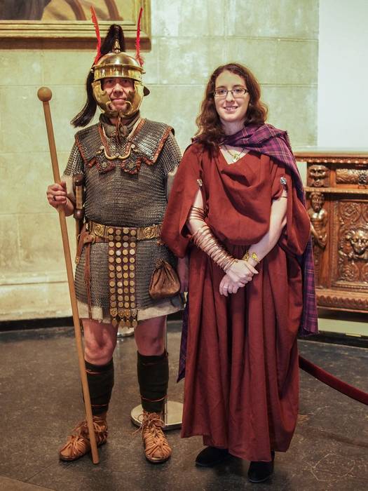 A Roman legionaire and an Irish maiden.<br />Nov. 25, 2012 - Higgins Armory, Worcester, Massachusetts.