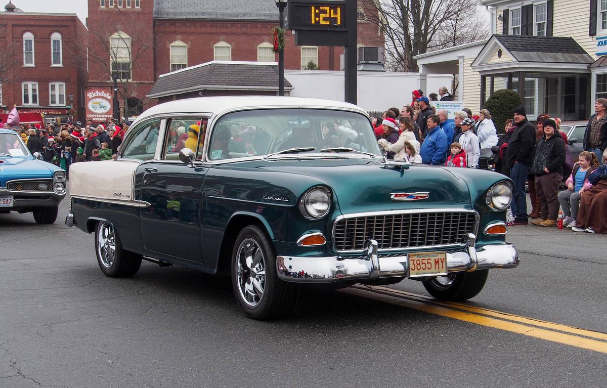 1955 Chevrolet.<br />Dec. 2, 2012 - Santa Parade in Merrimac, Massachusetts.