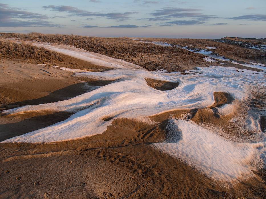 Windblown snow off boardwalk to parking lot # 1.<br />Feb. 13, 2013 - Parker River National Wildlife Refuge, Plum Island, Massachusetts.