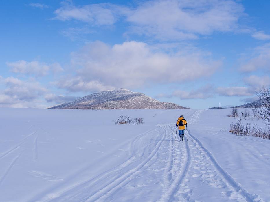 Joyce on the Bill Magill trail.<br />Burke Mountain is peeking ahead.<br />March 5, 2013 - Lyndonville, Varmont