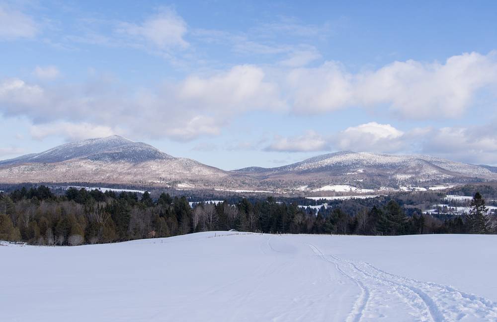 View of Burke Mountain (left) from Bill Magill trail a short distance from the Wildflower Inn.<br />March 5, 2013 - Lyndonville, Vermont.