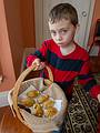 Matthew showing off the bunnies he and Miranda helped make for Easter.<br />The blue eyed ones were filled with raspberry jam, and the green eyed with apple.<br />March 31 - 2013 - Easter at Paul and Norma's in Tewksbury, Massachusetts.