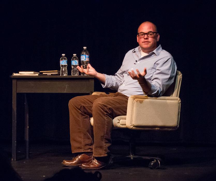 Matthew Quick, author of 'Silver Lining Playbook' and other books, being interviewed.<br />April 26, 2013 - Firehouse Center for the Arts, Newburyport, Massachusetts.