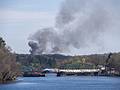 Rocks Village Bridge and a fire in West Newbury.<br />May 1, 2013 - Merrimac, Massachusetts.