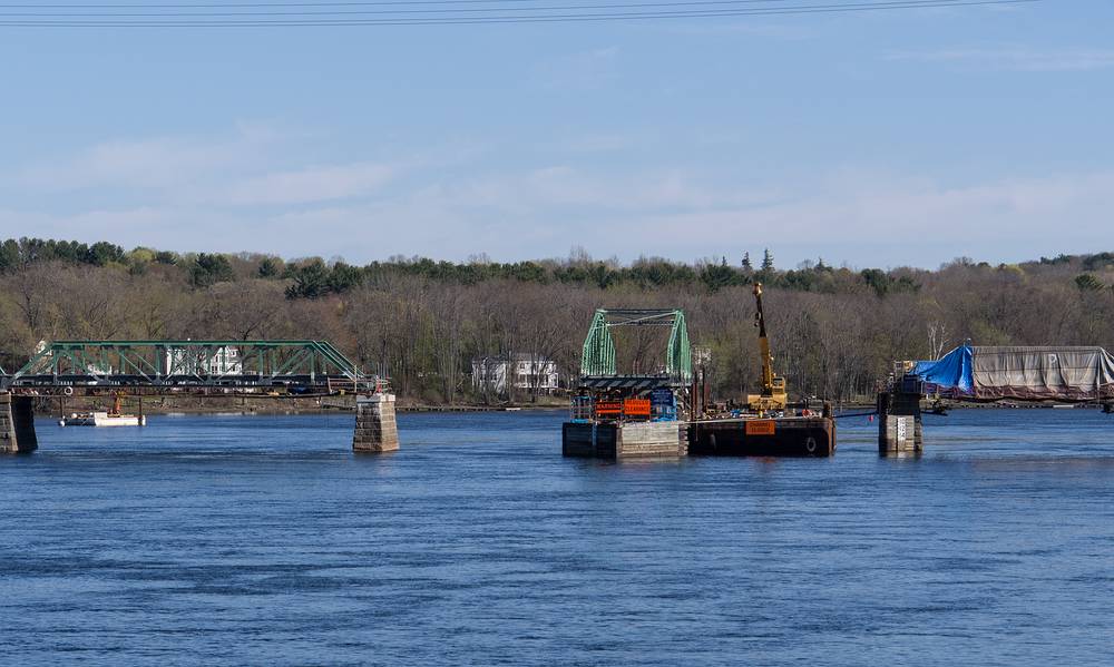 Rocks Village Bridge under repair.<br />May 1, 2013 - Merrimac, Massachusetts.