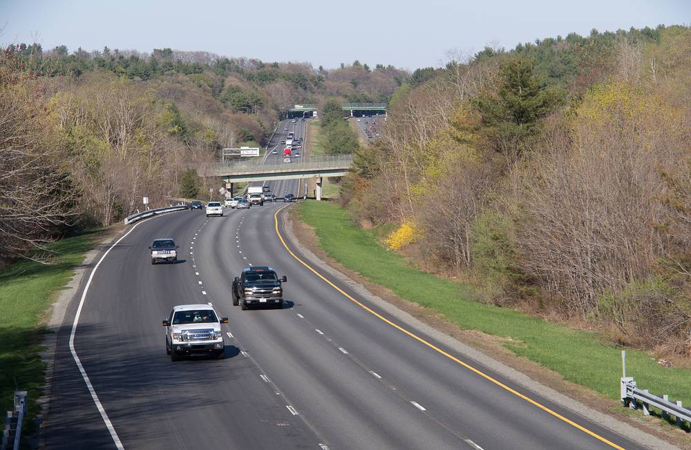 I-495 looking east from Locust Street bridge.<br />May 1, 2013 - Merrimac, Massachusetts.