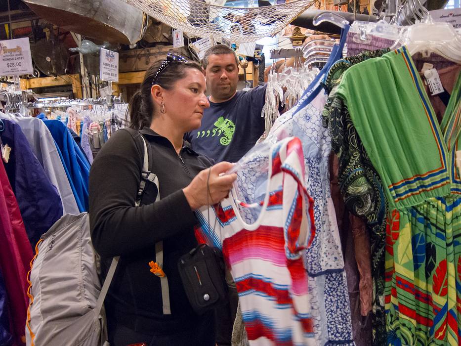 Melody and Sati shopping for bargains.<br />June 21, 2013 - Provincetown, Cape Cod, Massachusetts.