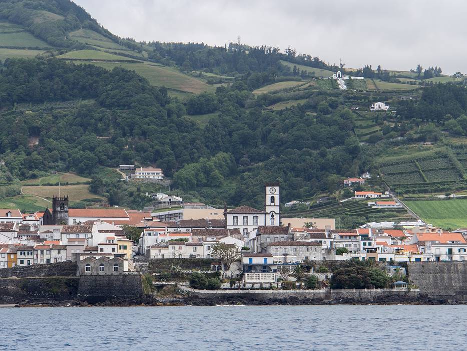 View of town from boat.<br />July 10, 2013 - Vila Franca do Campo, Sao Miguel, Azores, Portugal.