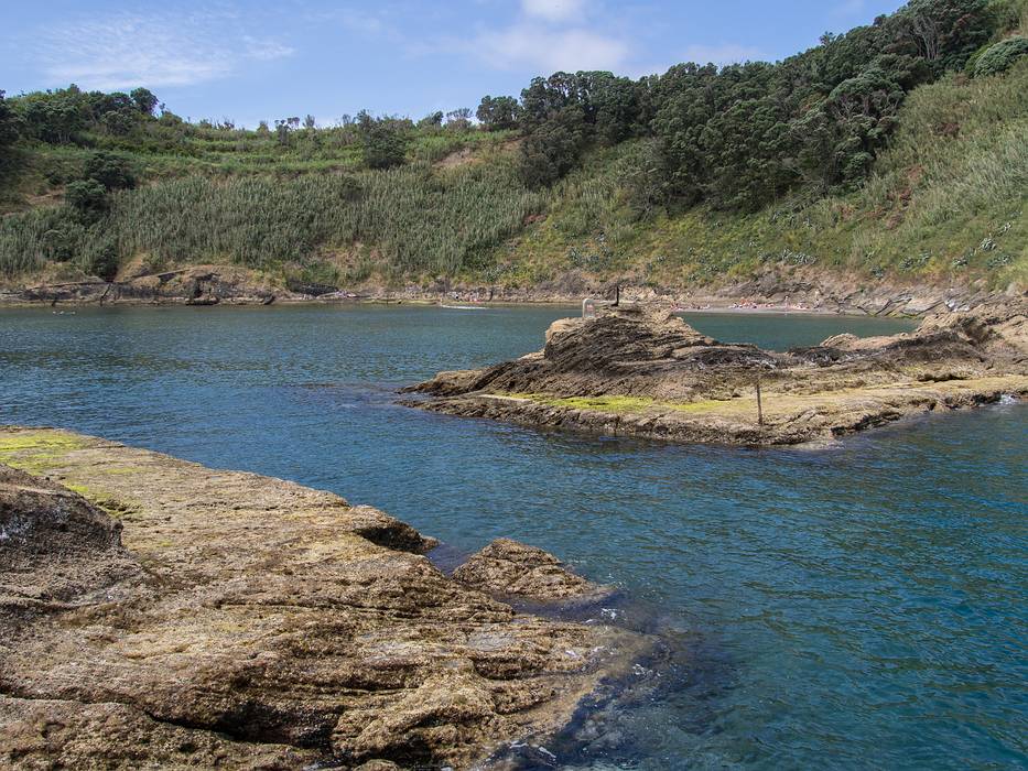 Entrance to the crater lagoon.<br />July 10, 2013 - On island off Vila Franca do Campo, Sao Miguel, Azores, Portugal.