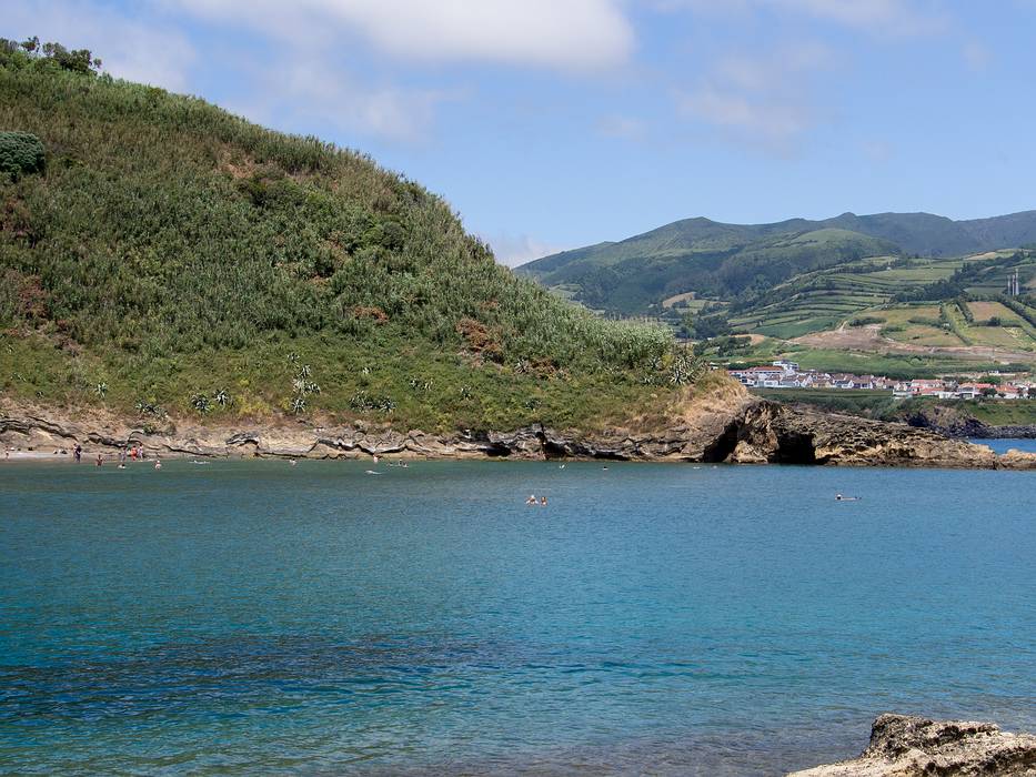 Joyce and Melody in the middle of the lagoon.<br />July 10, 2013 - On island off Vila Franca do Campo, Sao Miguel, Azores, Portugal.