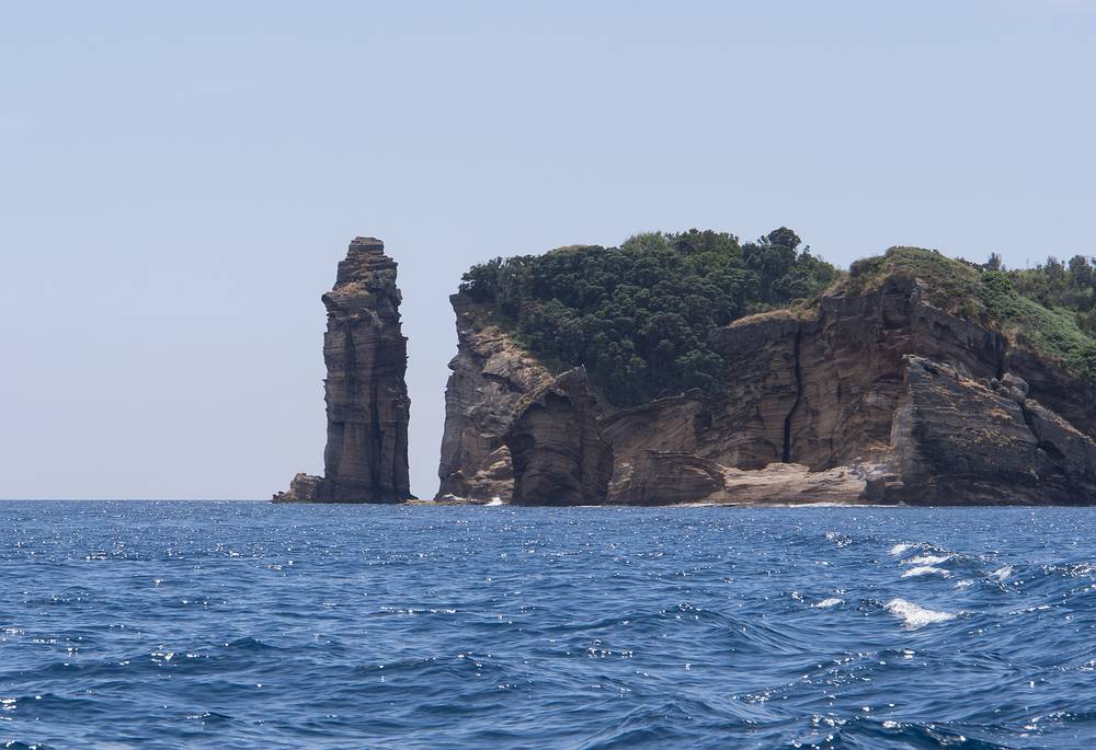 Island of the town of Vila Franca, from the boat.<br />July 10, 2013 - Vila Franca do Campo, Sao Miguel, Azores, Portugal.